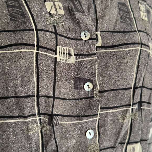 Vintage 1990s Allison Taylor Petite Silk Black & White Graphic Button Up - Picture 2 of 4